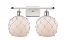  516-2W-WPC-G121-8RW - Farmhouse Rope - 2 Light - 18 inch - White Polished Chrome - Bath Vanity Light