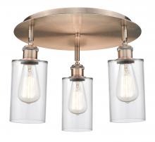  516-3C-AC-G802 - Clymer - 3 Light - 16 inch - Antique Copper - Flush Mount