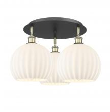  516-3C-BAB-G1217-10WV - White Venetian - 3 Light - 22 inch - Black Antique Brass - Flush Mount