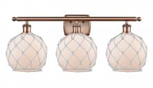  516-3W-AC-G121-8RW - Farmhouse Rope - 3 Light - 28 inch - Antique Copper - Bath Vanity Light