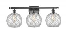  516-3W-BK-G122-8RW - Farmhouse Rope - 3 Light - 28 inch - Matte Black - Bath Vanity Light