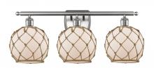  516-3W-SN-G121-8RB - Farmhouse Rope - 3 Light - 28 inch - Brushed Satin Nickel - Bath Vanity Light