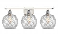  516-3W-WPC-G122-8RW - Farmhouse Rope - 3 Light - 28 inch - White Polished Chrome - Bath Vanity Light