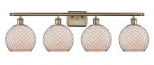  516-4W-AB-G121-8CBK - Farmhouse Chicken Wire - 4 Light - 38 inch - Antique Brass - Bath Vanity Light