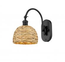  518-1W-BK-RBD-8-NAT - Woven Rattan - 1 Light - 8 inch - Matte Black - Sconce