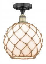  616-1F-BAB-G121-10RB - Farmhouse Rope - 1 Light - 10 inch - Black Antique Brass - Semi-Flush Mount