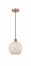  616-1P-AC-G121-8RW - Farmhouse Rope - 1 Light - 8 inch - Antique Copper - Cord hung - Mini Pendant