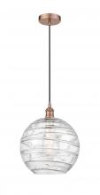  616-1P-AC-G1213-12 - Athens Deco Swirl - 1 Light - 12 inch - Antique Copper - Cord hung - Mini Pendant