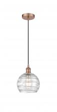  616-1P-AC-G1213-8 - Athens Deco Swirl - 1 Light - 8 inch - Antique Copper - Cord hung - Mini Pendant