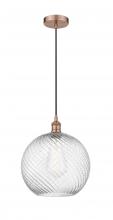  616-1P-AC-G1214-12 - Athens Twisted Swirl - 1 Light - 12 inch - Antique Copper - Cord hung - Mini Pendant