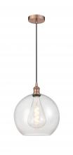  616-1P-AC-G124-12 - Athens - 1 Light - 12 inch - Antique Copper - Cord hung - Mini Pendant