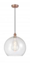  616-1P-AC-G124-14 - Athens - 1 Light - 14 inch - Antique Copper - Cord hung - Pendant