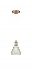  616-1P-AC-G275 - Conesus - 1 Light - 6 inch - Antique Copper - Cord hung - Mini Pendant