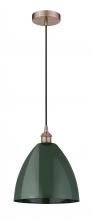  616-1P-AC-MBD-12-GR - Plymouth - 1 Light - 12 inch - Antique Copper - Cord hung - Mini Pendant