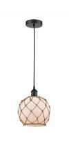  616-1P-BK-G121-8RB - Farmhouse Rope - 1 Light - 8 inch - Matte Black - Cord hung - Mini Pendant