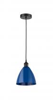  616-1P-BK-MBD-75-BL-LED - Plymouth - 1 Light - 8 inch - Matte Black - Cord hung - Mini Pendant