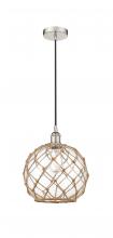  616-1P-PN-G122-10RB-LED - Farmhouse Rope - 1 Light - 10 inch - Polished Nickel - Cord hung - Mini Pendant