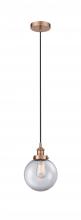  616-1PH-AC-G202-8 - Beacon - 1 Light - 8 inch - Antique Copper - Cord hung - Mini Pendant