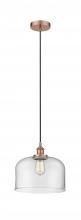  616-1PH-AC-G72-L - Bell - 1 Light - 12 inch - Antique Copper - Cord hung - Mini Pendant