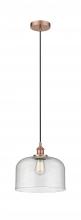  616-1PH-AC-G74-L - Bell - 1 Light - 12 inch - Antique Copper - Cord hung - Mini Pendant