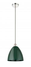  616-1S-PN-MBD-12-GR - Plymouth - 1 Light - 12 inch - Polished Nickel - Cord hung - Mini Pendant