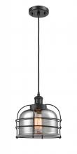  916-1P-BK-G73-CE-LED - Bell Cage - 1 Light - 8 inch - Matte Black - Cord hung - Mini Pendant