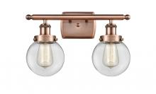  916-2W-AC-G202-6 - Beacon - 2 Light - 16 inch - Antique Copper - Bath Vanity Light