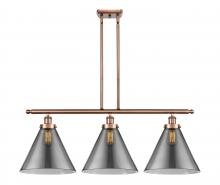  916-3I-AC-G43-L-LED - Cone - 3 Light - 36 inch - Antique Copper - Stem Hung - Island Light