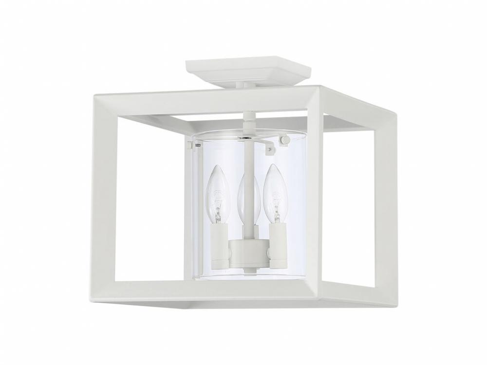 Smyth 3-Light Semi-Flush in Natural White with Clear Glass