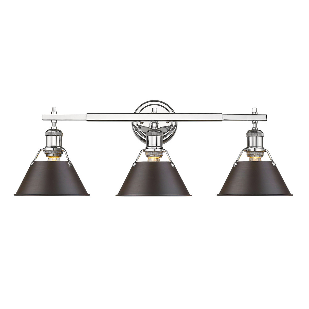 Orwell CH 3 Light Bath Vanity in Chrome with Rubbed Bronze shades