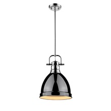  3604-S CH-BK - Duncan Small Pendant with Rod in Chrome with a Black Shade