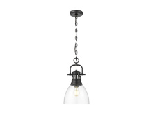 Golden 3602-S BLK-CLR - Duncan Small Pendant with Chain in Matte Black with Clear Glass