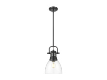 Golden 3604-S BLK-CLR - Duncan Small Pendant with Rod in Matte Black with Clear Glass