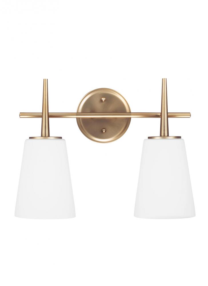 Driscoll contemporary 2-light LED indoor dimmable bath vanity wall sconce in satin brass gold finish