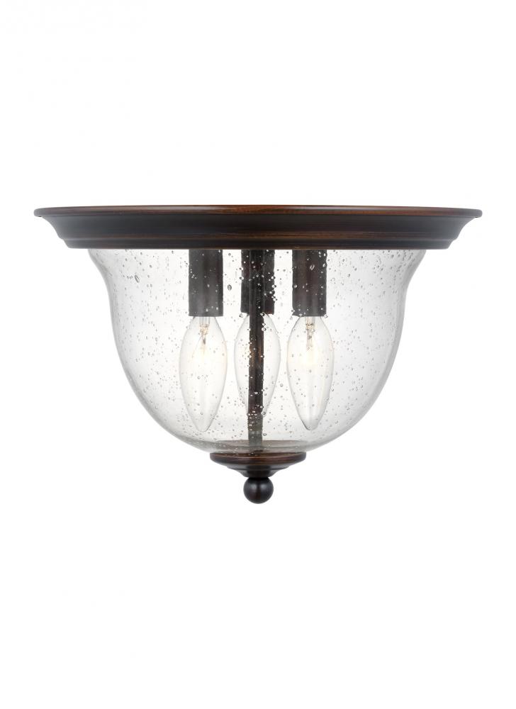 Belton transitional 3-light LED indoor dimmable ceiling flush mount in bronze finish with clear seed