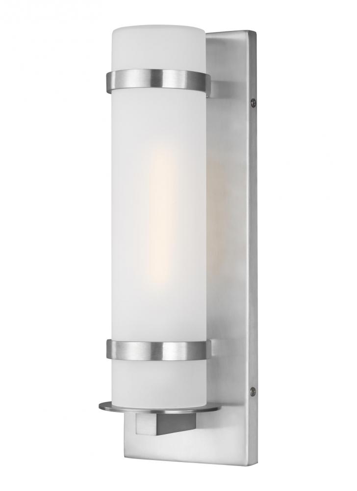 Alban modern 1-light LED outdoor exterior small round wall lantern sconce in satin aluminum silver f