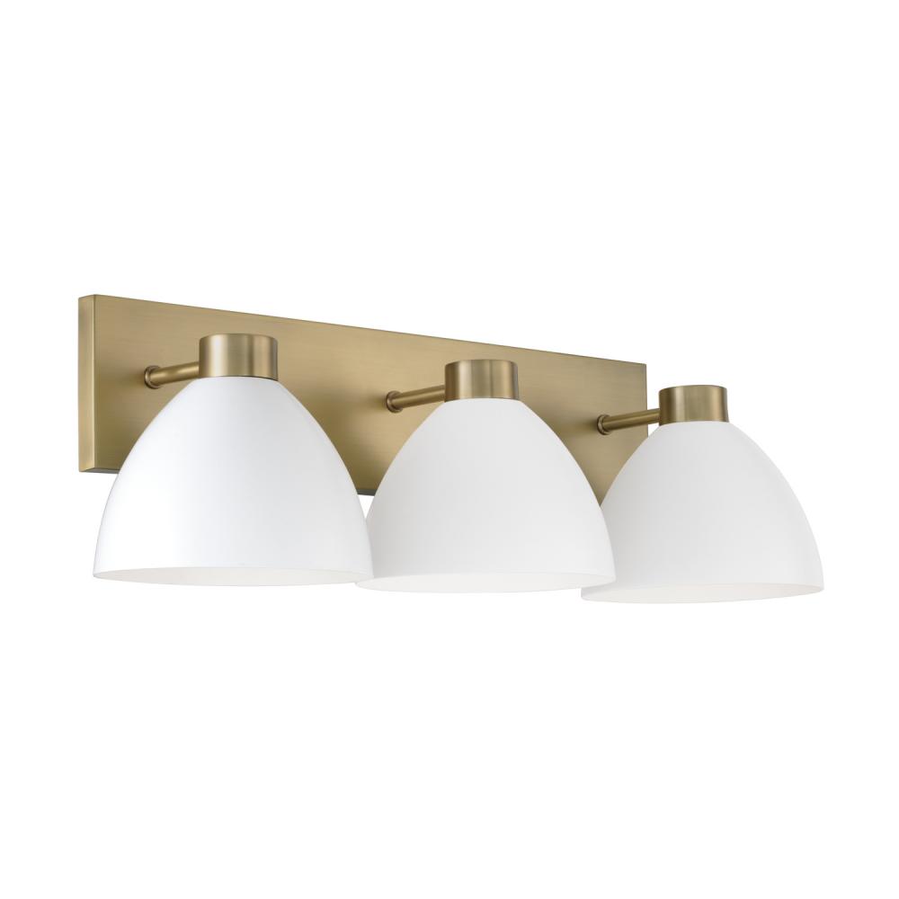 3-Light Vanity in Aged Brass and White