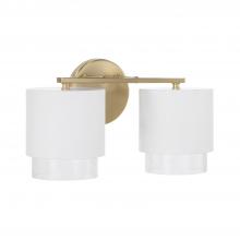  153021RE-549 - 2-Light Cylindrical Metal Vanity in Matte White with Matte Brass Interior and Seeded Glass