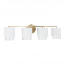  153041RE-549 - 4-Light Cylindrical Metal Vanity in Matte White with Matte Brass Interior and Seeded Glass