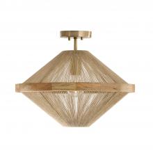  252812MA - 1-Light Dual Mount Pendant in Matte Brass with Mango Wood and Handwrapped Natural Jute Rope String