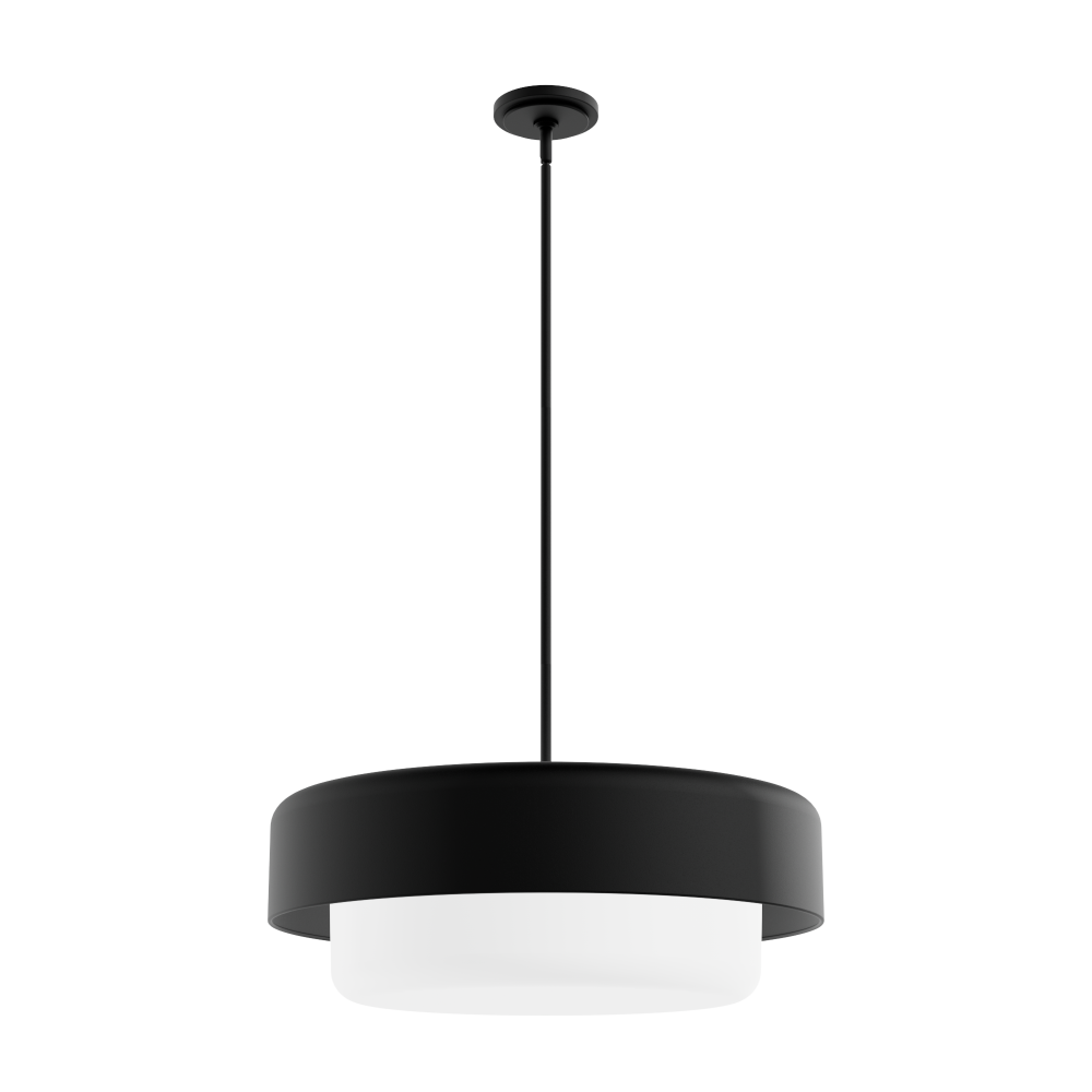 Hunter Station Natural Black Iron with Frosted Cased White Glass 4 Light Pendant Ceiling Light