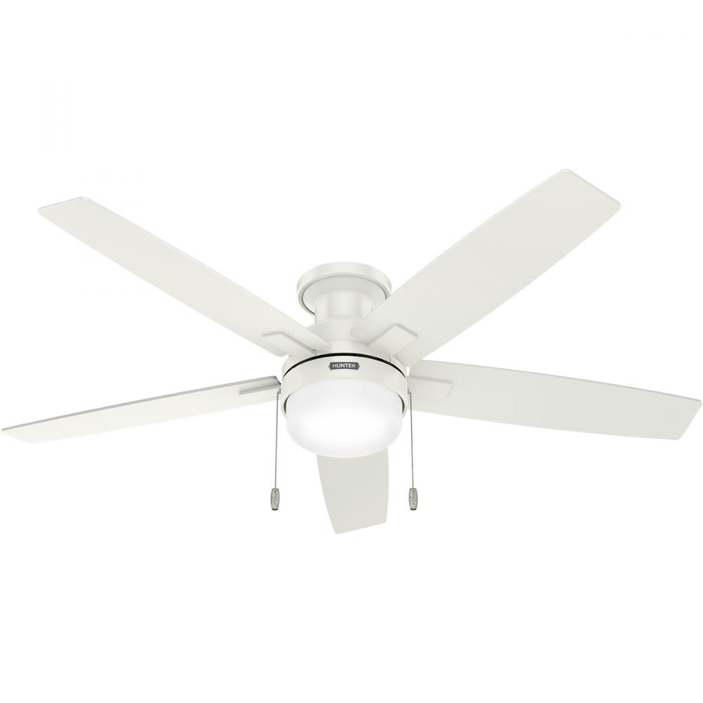 Hunter 52 inch Anisten Fresh White Low Profile Ceiling Fan with LED Light Kit and Pull Chain