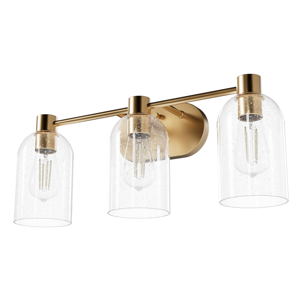 Hunter Lochemeade Alturas Gold with Clear Seeded Glass 3 Light Bathroom Vanity Wall Light Fixture