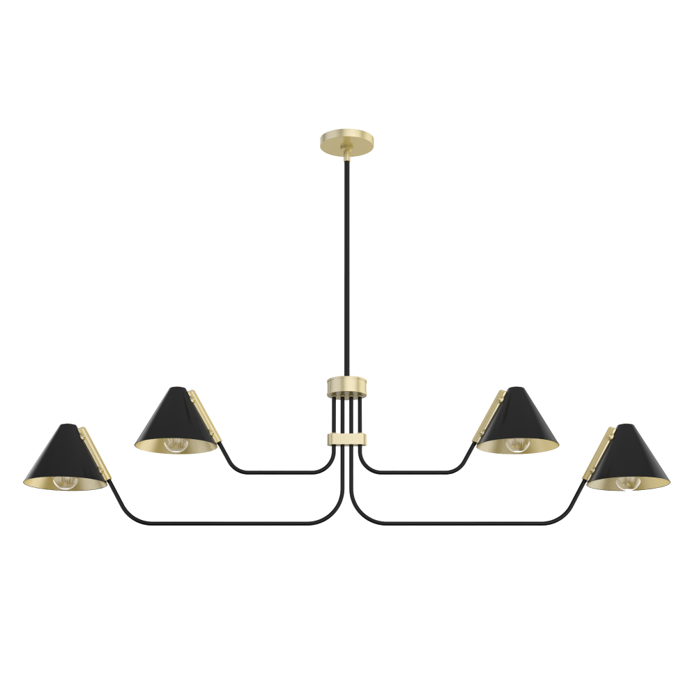 Hunter Grove Isle Matte Black and Modern Brass 4 Light Large Chandelier Ceiling Light Fixture