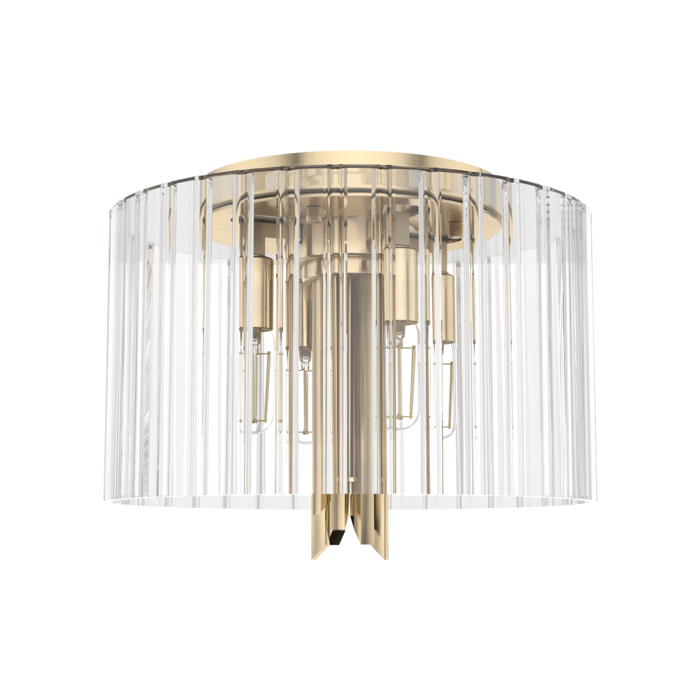 Hunter Gatz Alturas Gold with Clear Fluted Glass 4 Light Flush Mount Ceiling Light Fixture