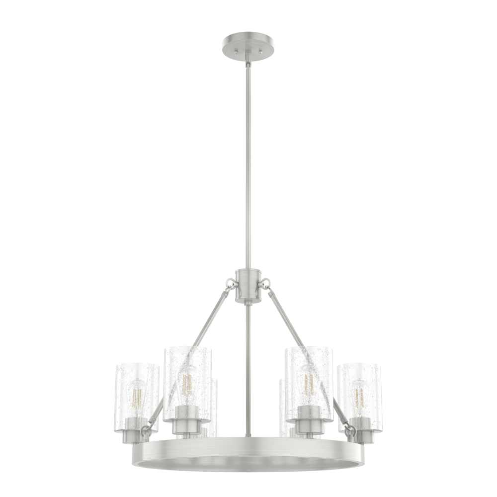 Hunter Hartland Brushed Nickel with Seeded Glass 6 Light Chandelier Ceiling Light Fixture