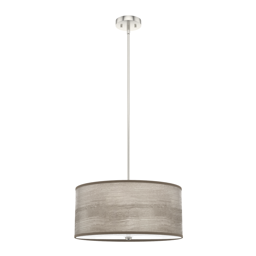 Light Grey Oak and Brushed Nickel with Painted Cased White Glass 3 LT Pendant Ceiling Light Fixture