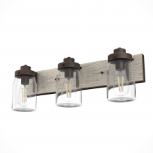  48021 - Hunter Devon Park Onyx Bengal and Barnwood with Clear Glass 3 Light Bathroom Vanity Wall Light