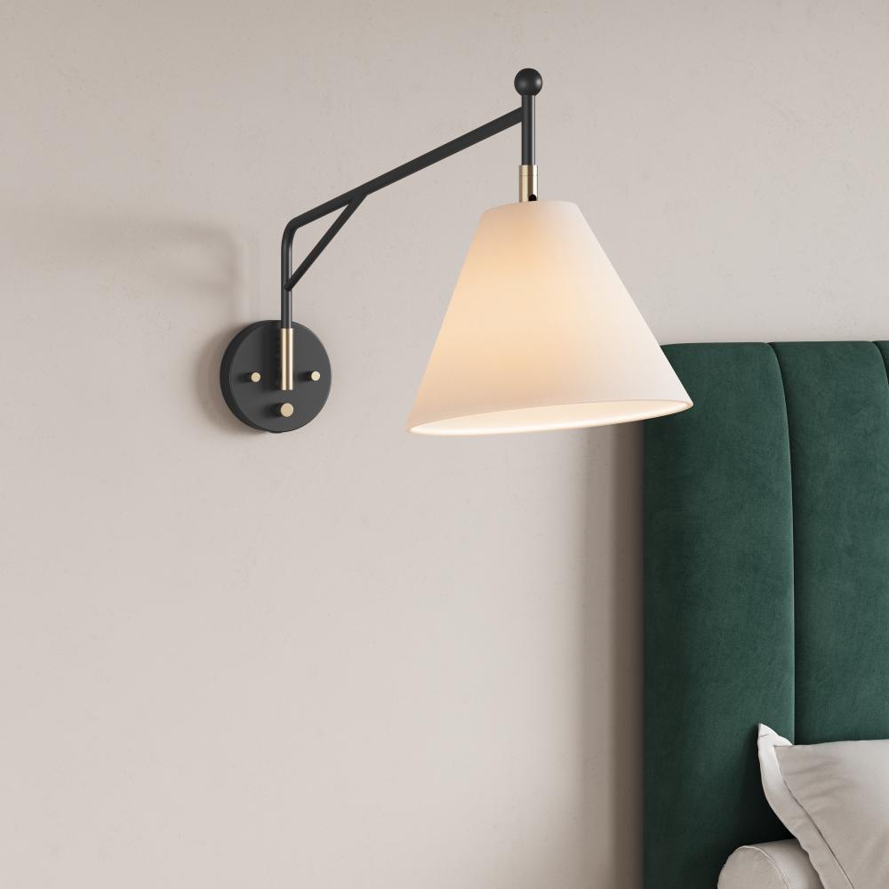 Elane 1-Light Swing Arm Sconce Light Matte Black/Vintage Brass