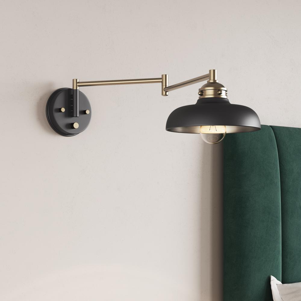 Ellison 1-Light Swing Arm Sconce Light Matte Black/Vintage Brass